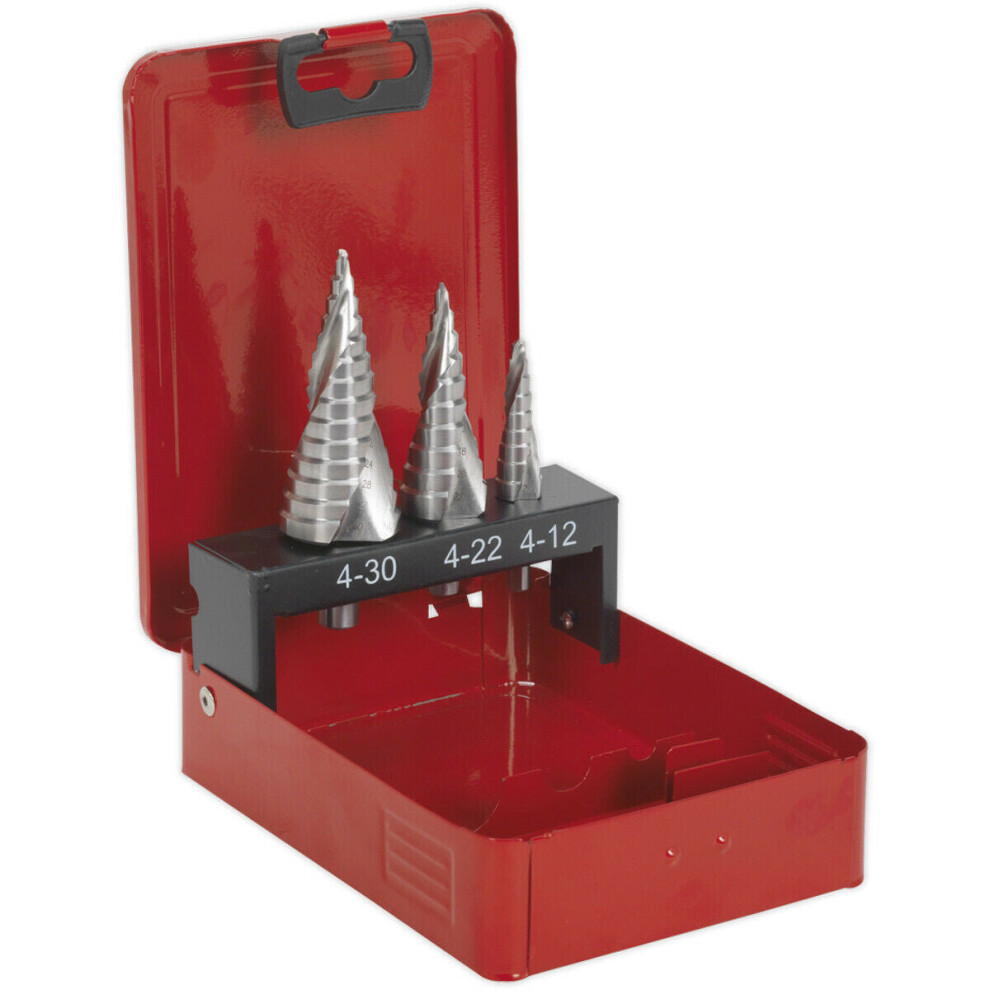 3 Piece HSS M2 Spiral Flute Step Drill Bit Set - 3 Sizes - Precision Hole Drill