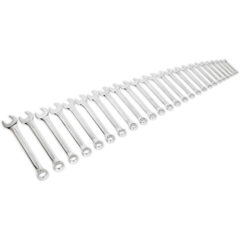 Loops 25Pc Slim Handled Combination Spanner Set -12 Point Metric Ring Open Head Wrench
