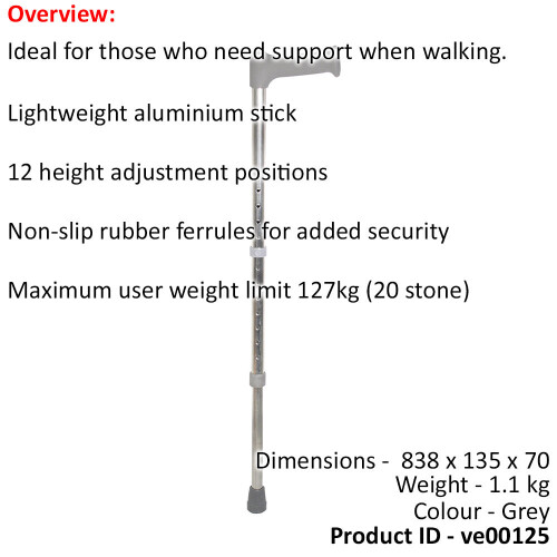 Loops Ambidextrous Lightweight Aluminium Walking Stick - 12 Height Settings - Large 1