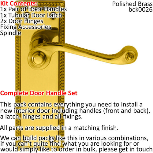 Loops Door Handle & Latch Pack Brass Victorian Scroll Lever Turn Reeded Backplate 1