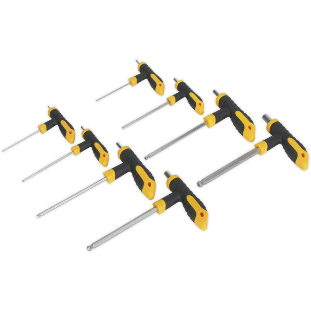 8 Piece T-Handle Ball-End Hex Key Set - 2mm to 10mm Sizes - Comfort Grip Handle