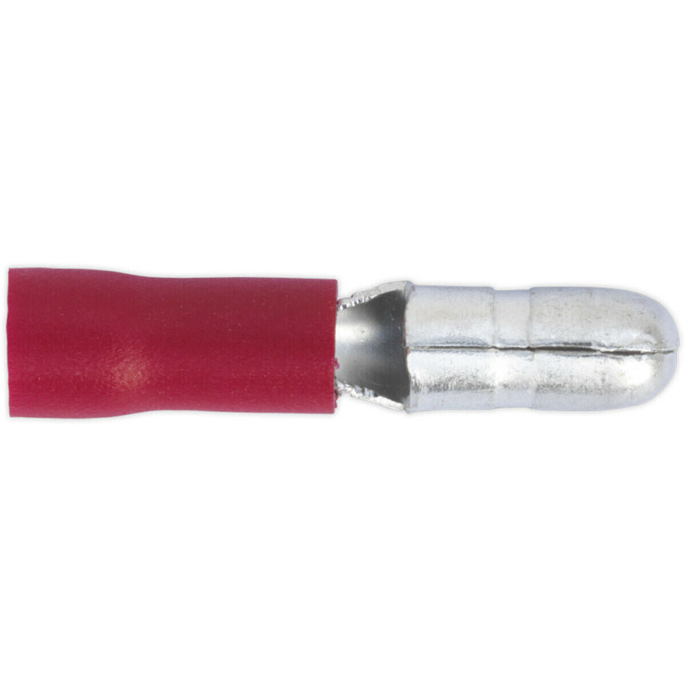 100 PACK Male Bullet Terminal - 4mm Diameter - Suits 22 to 18 AWG Cable - Red