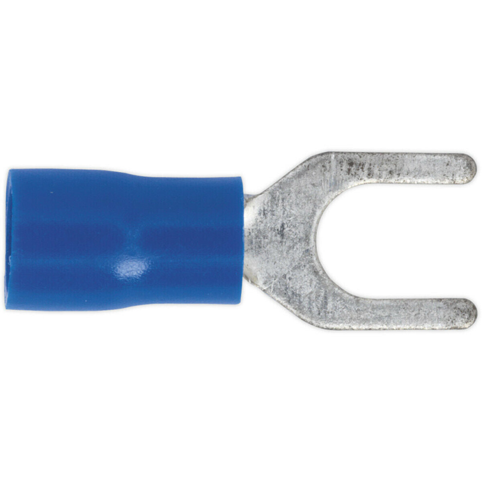 100 PACK Easy-Entry Fork Terminal - 5.3mm Diameter - 16 to 14 AWG Cable - Blue