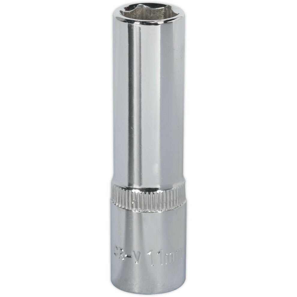 Loops 11Mm Forged Steel Deep Drive Socket - 3/8" Square Drive Polished Chrome Vanadium
