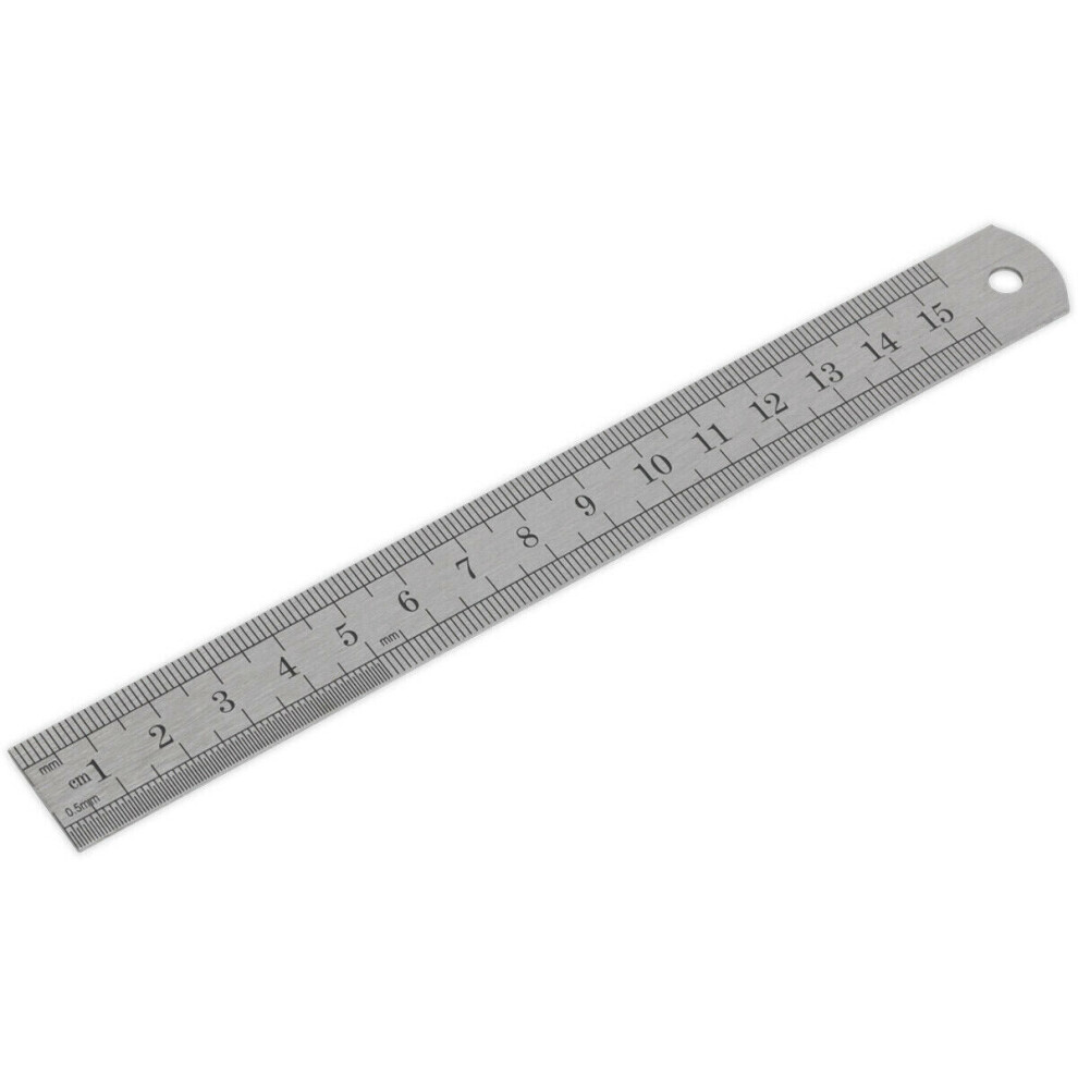 150mm Steel Ruler - Metric & Imperial Markings - Hanging Hole - 6 Inch Rule