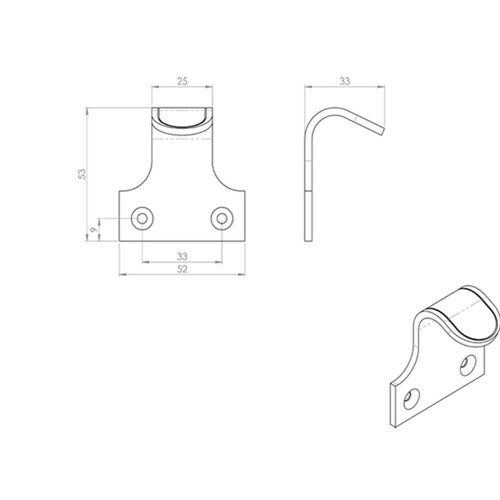 Loops Sash Window Lift Handle 53 x 52mm 33mm Fixing Centres Satin Chrome 2