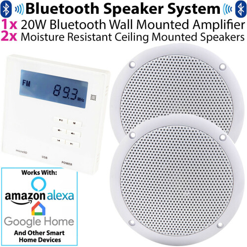 Loops Wall Mounted Micro Bluetooth Amplifier & 2 Ceiling Speaker Kit Stereo HiFi Music 1