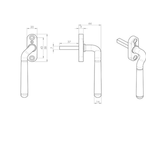 Loops Cranked Locking Window Espagnolette Handle Left Handed 110mm Polished Brass 2
