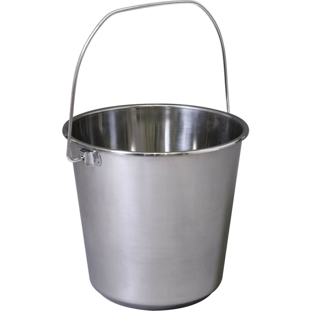 Loops Heavy Duty 12 Litre Stainless Steel Mop Bucket - Carry Handle - Large Water Pail Silver