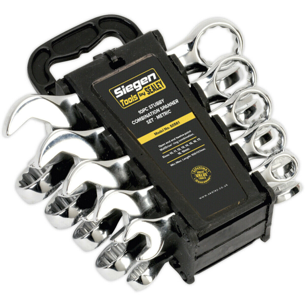 Loops 10Pc Stubby Short Handled Combination Spanner Set 12 Point Metric Ring Open Head
