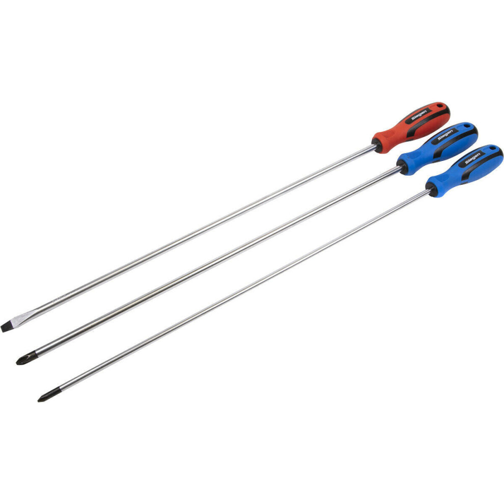 Loops 3 Pack 450Mm Extra Long Reach Screwdriver Set - Hardened Steel Slotted Phillips