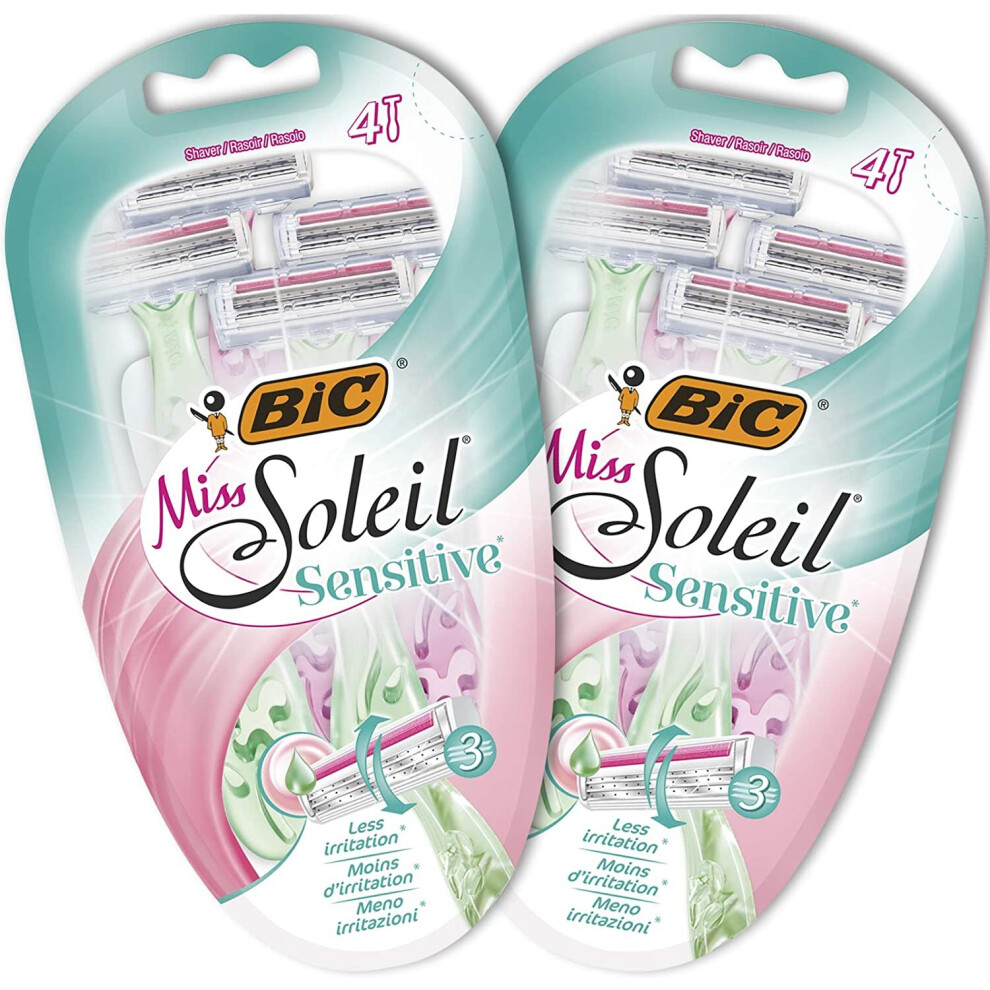 BIC Miss Soleil Sensitive Women's Razors, Bundle of 2 Packs of 4