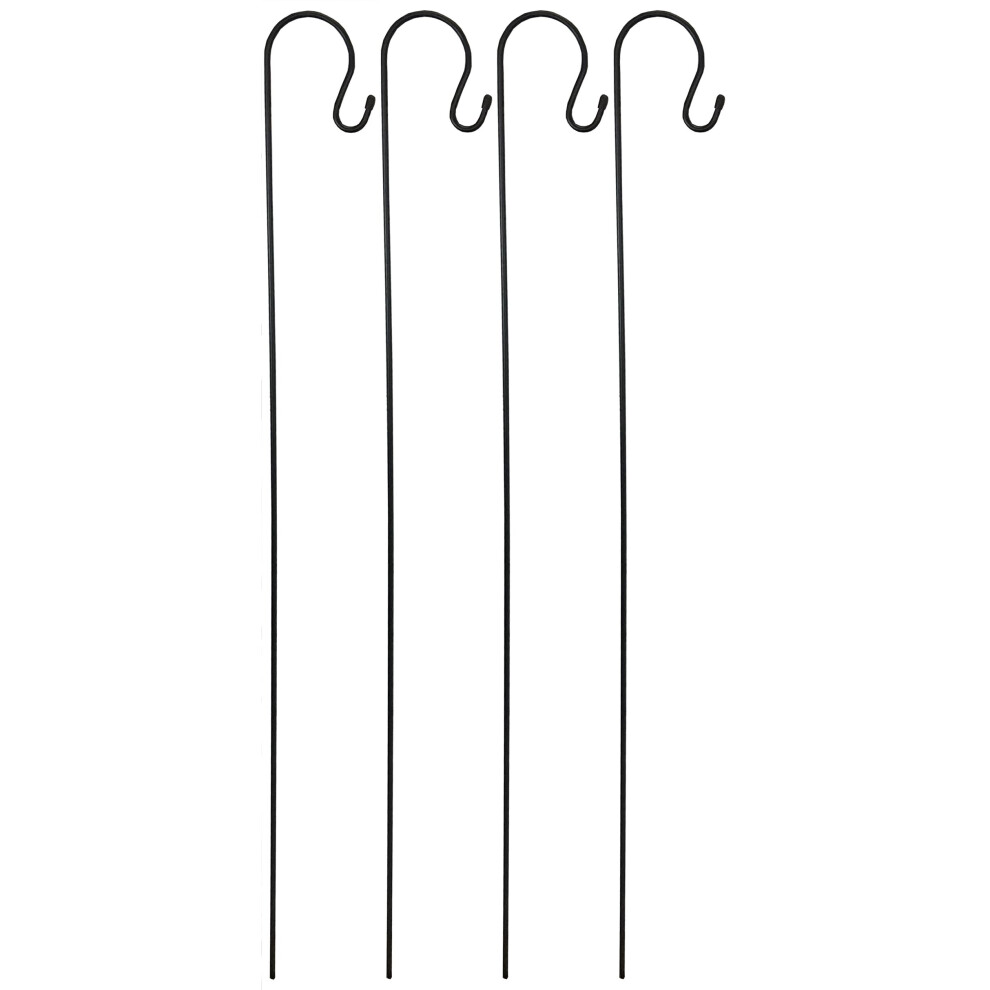 4 x Shepherds Crook Black Metal Garden Border Hooks (1m)
