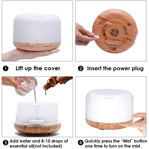 Diffuserlove Essential Oil Diffuser 500ML Remote Control Ultrasonic Aromatherapy Diffuser Cool Mist Humidifiers with Mute Design, Timer and Waterless 2