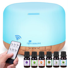 Diffuserlove Essential Oil Diffuser 500ML Remote Control Ultrasonic Aromatherapy Diffuser Cool Mist Humidifiers with Mute Design, Timer and Waterless