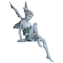(Gray) Sitting Fairy Garden Statue Garden Large Winged Angel Cherub Sculpture Ornament