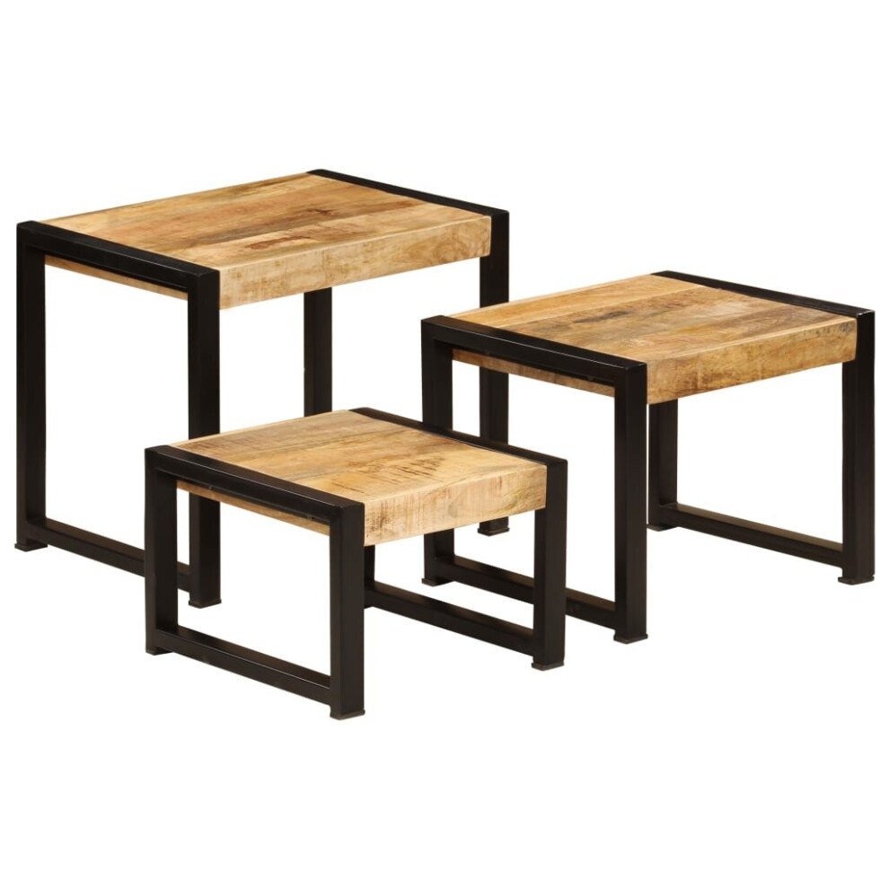 vidaXL 3x Solid Mango Wood Nesting Tables Living Room Display Stand Furniture