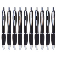 (Black) 10 Pack Coloured Retractable Ballpoint Pens Blue Ink Push Button Pen