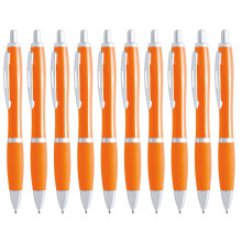 (Orange) 10 Pack Coloured Retractable Ballpoint Pens Blue Ink Push Button Pen