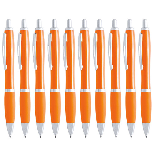 (Orange) 10 Pack Coloured Retractable Ballpoint Pens Blue Ink Push Button Pen