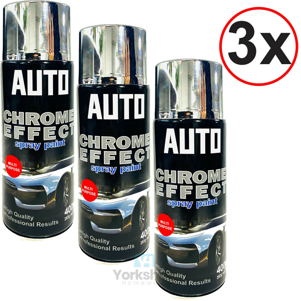 3x PCs Chrome Foil Mirror Metallic Effect Auto Aerosol Spray Paint DIY Car 400ml