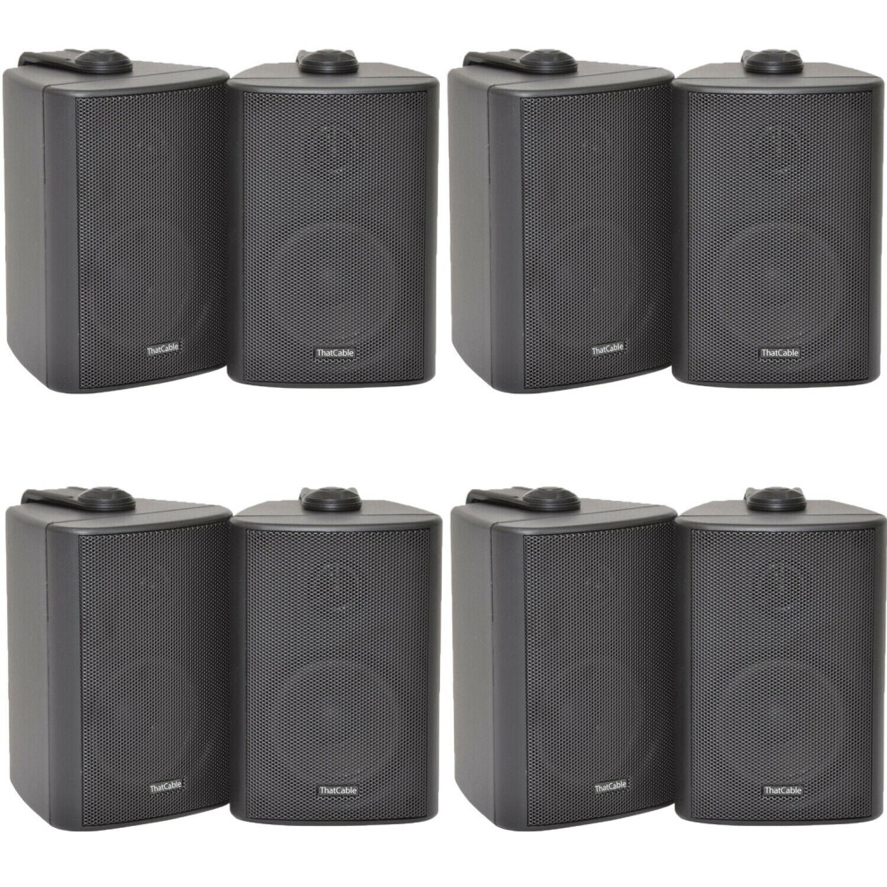 8x 60W 2 Way Black Wall Mounted Stereo Speakers 3" 8Ohm Mini Background Music