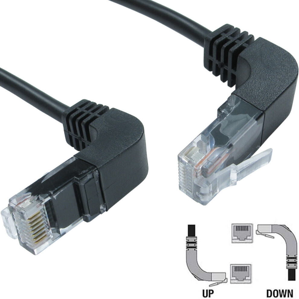 0.5m Right Angled CAT5e RJ45 Ethernet Patch Cable Lead Black Data Network LAN