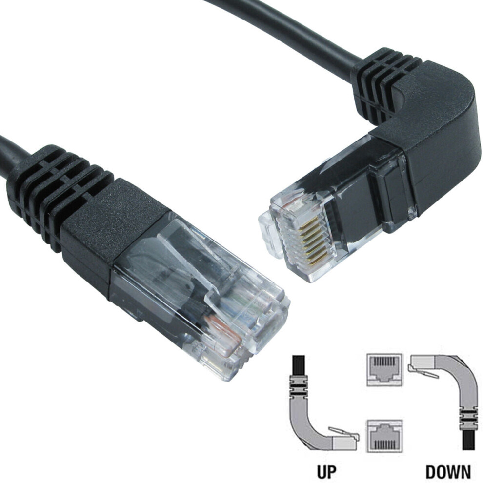 2m CAT5e RJ45 Data Patch Cable Lead Downwards Facing Right Angled to Straight