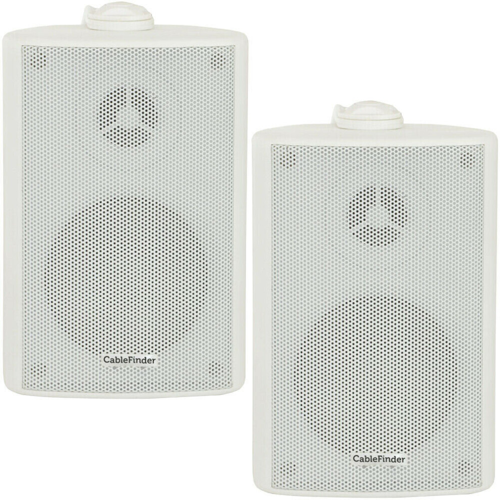 (PAIR) 2x 4" 70W White Outdoor Rated Speakers Wall Mounted HiFi 8Ohm & 100V