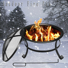 Round Portable Fire Pit Patio Garden Bowl Outdoor Camping Barbecue