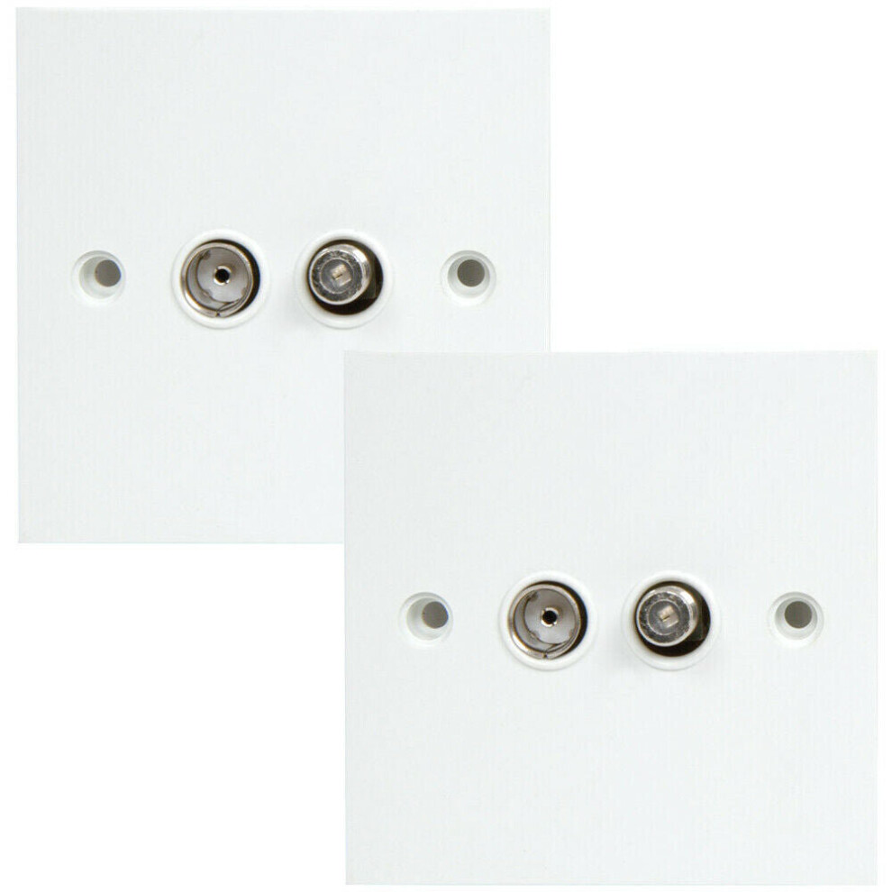 2x TV Aerial Coax & F Connector Satellite Wall Plate Double Dual 2 Gang Outlet