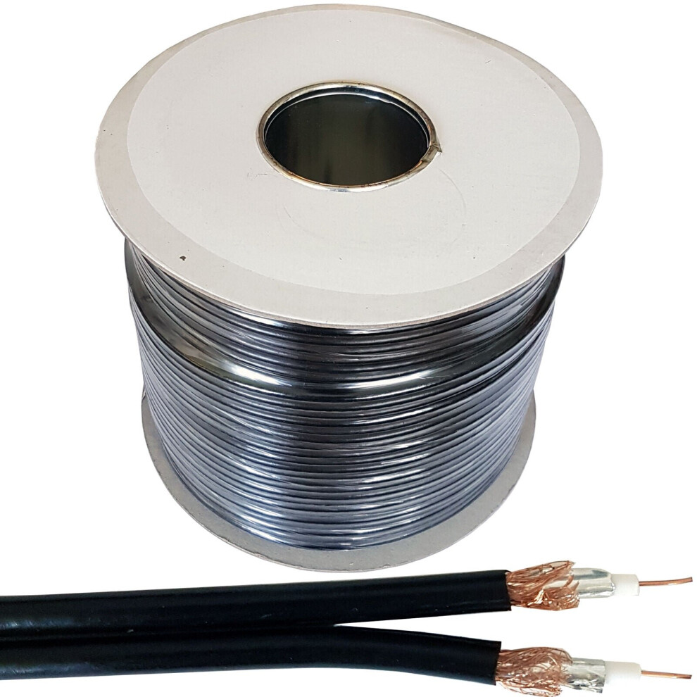 Loops 100M Twin 2X Wf65 Thin Coaxial Cable Shotgun Satellite Sky Plus Hd Freesat Black