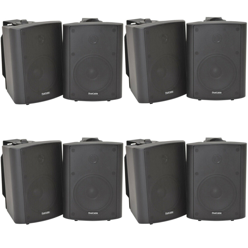 8x 120W Black Wall Mounted Stereo Speakers 6.5" 8Ohm Premium Home Audio Music