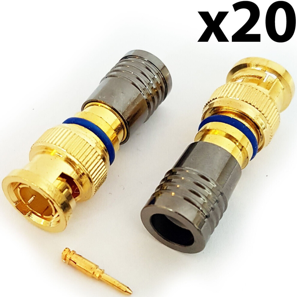 20X Bnc Compression Connectors Rg6 Crimp Male Plugs Coaxial Cable Cctv Install 5055538194405