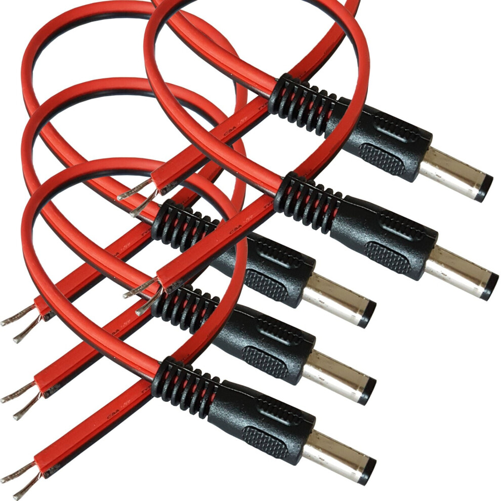 Qty 5 0.3M Dc Power Patch Cable Lead 5.5Mm X 2.1Mm Male Plug To Bare Ends Cctv 5055538187667