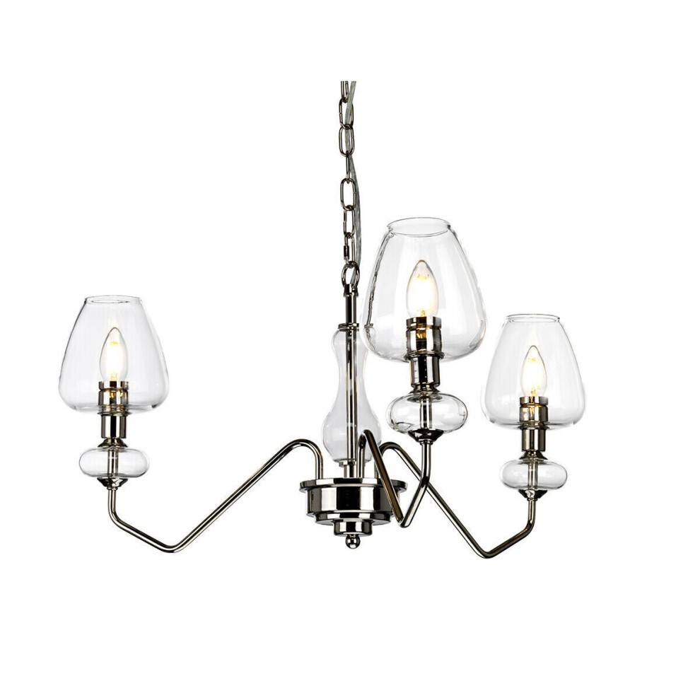 Loops 3 Bulb Ceiling Light Polished Nickel Finish Clear Glass Shades Led E14 40W