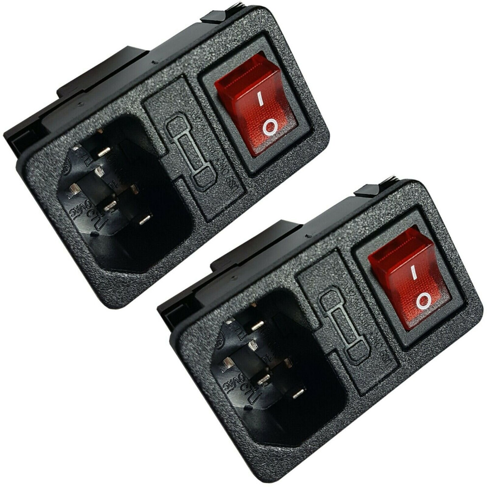 2X Iec C14 Switched Power Socket 10A Snap On Panel Chassis Mount Connector 5056199870837