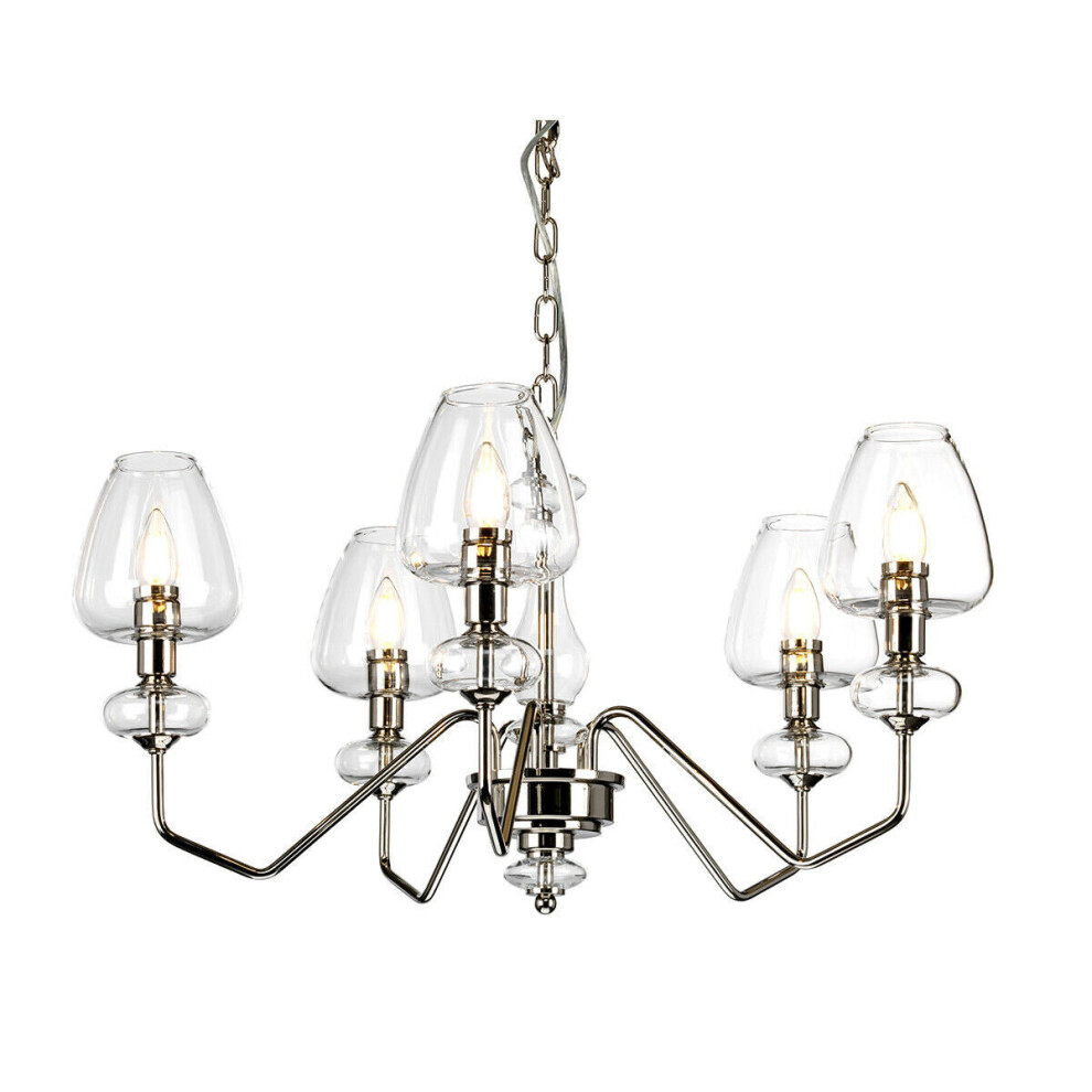 Loops 5 Bulb Chandelier Highly Polished Nickel Finish Clear Glass Shades Led E14 40W Light