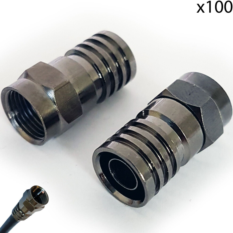 100x PRO Outdoor RG6 F Type Male Hex Crimp Connector Plug Aerial Coax CT100 Sky