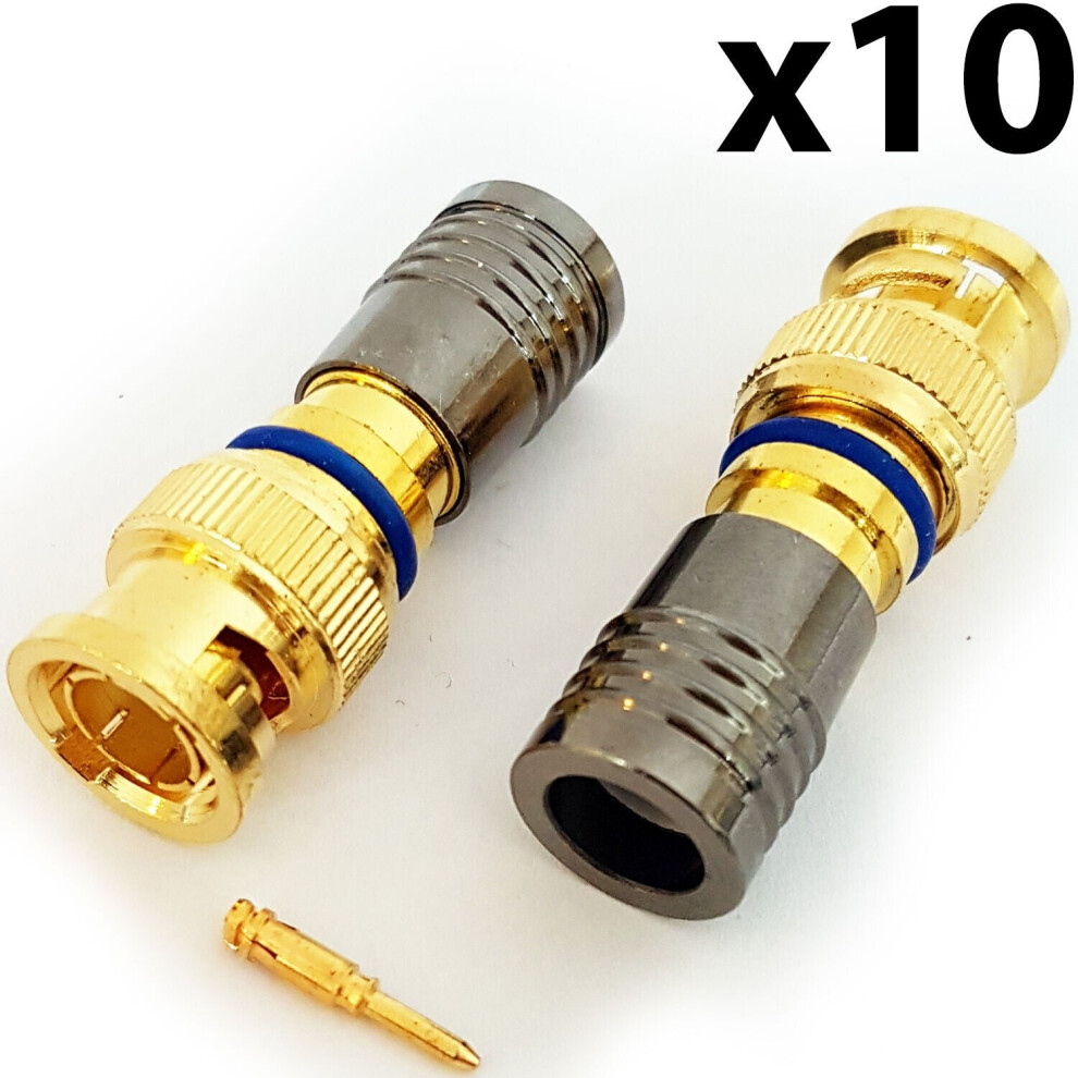 Loops 10X Bnc Compression Connectors Rg6 Crimp Male Plugs Coaxial Cable Cctv Install