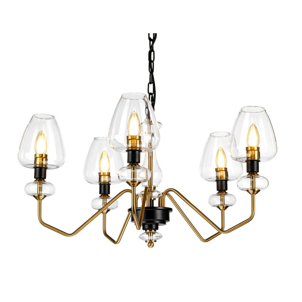 Loops 5 Bulb Chandelier Aged Brass Finish Plated And Charcoal Paint Led E14 40W Black