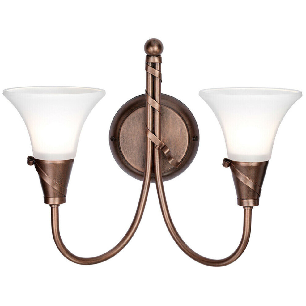 Twin Wall Light Ribbon Feature White Glass Shades Copper Patina LED E14 60W