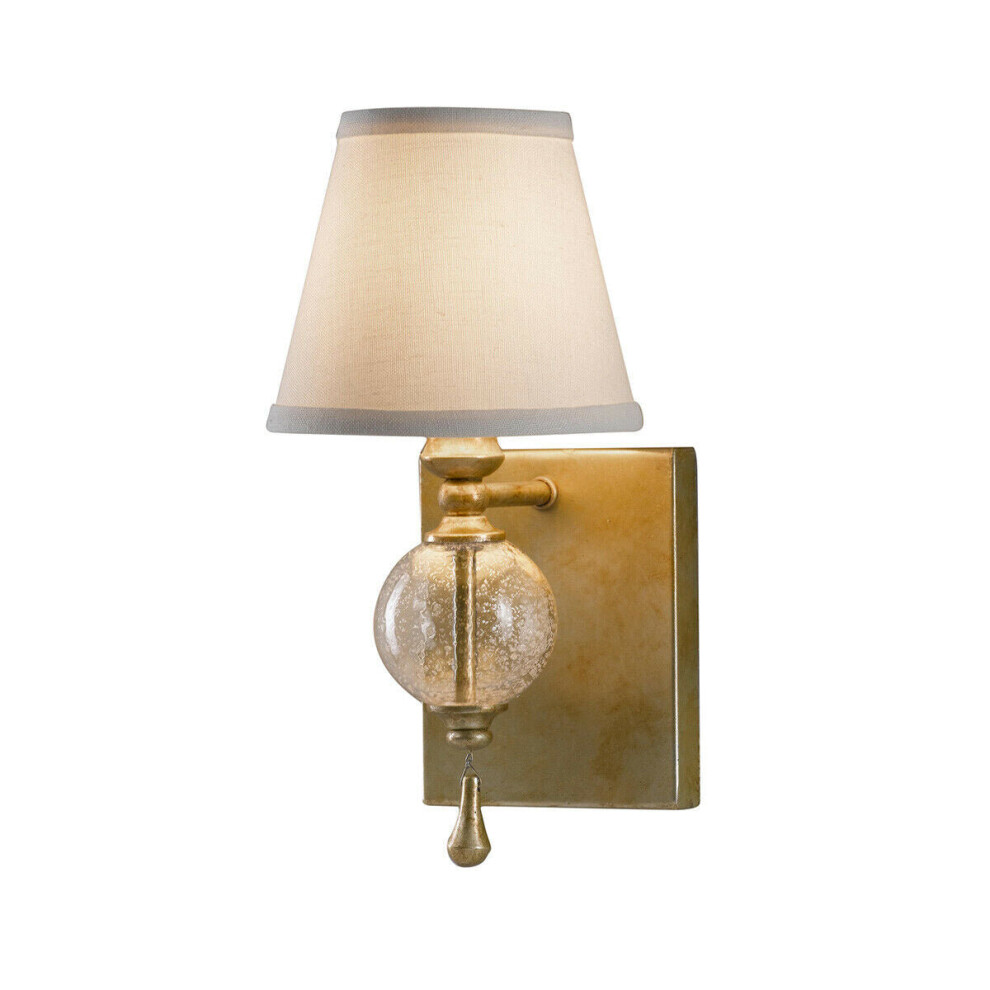 Wall Light Bubble Glass Orb Fabric Shade Oxidized Silver Leaf LED E14 60W