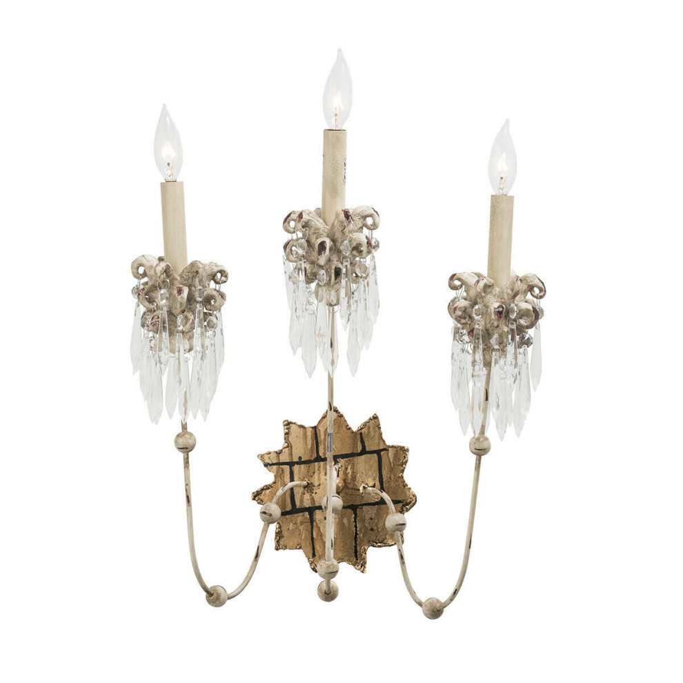 Loops 3 Bulb Wall Light Sconce Beige Patina & Gold Led E14 60W Bulb