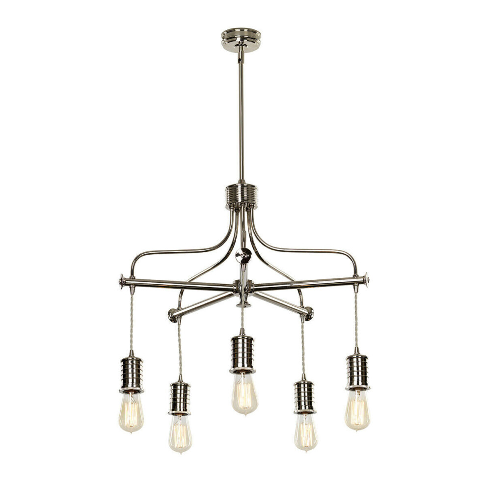 Loops 5 Bulb Chandelier Highly Polished Nickel Led E27 60W Light