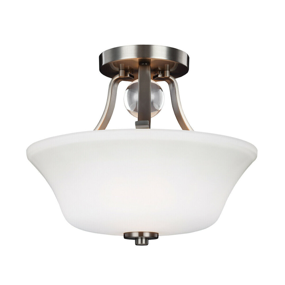 Loops 2 Bulb Semi Flush Uplighter Opal Etched Glass Shade Satin Nickel Led E27 60W