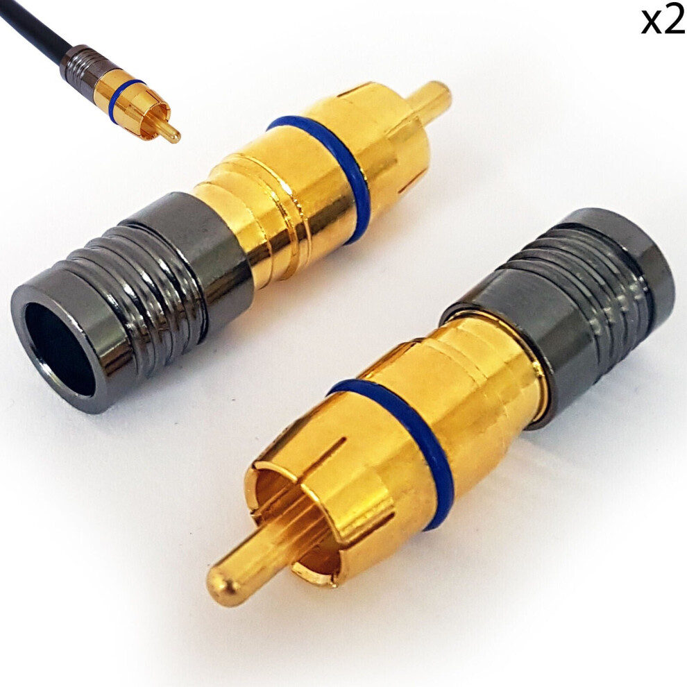 2X Rca Phono Compression Crimp Connectors Rg6 Coaxial Cable Male Av Audio Plug 5055538187032