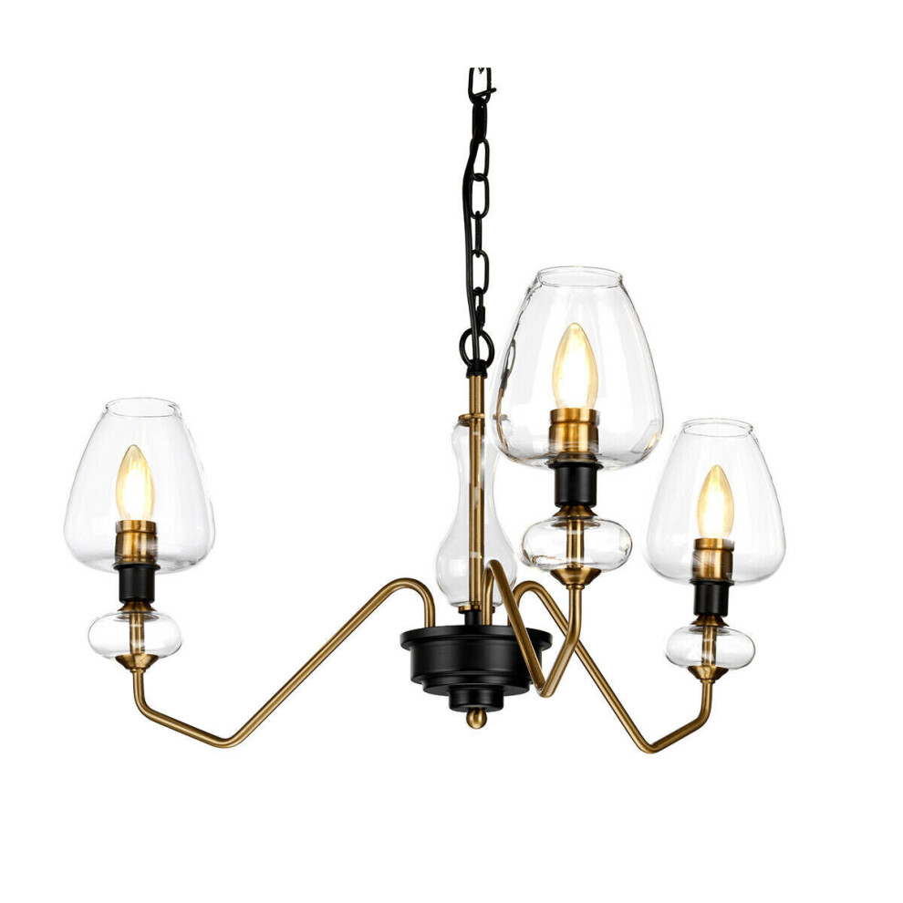 Loops 3 Bulb Pendant Fitting Aged Brass Finish Charcoal Paint Led E14 40W Light/Black