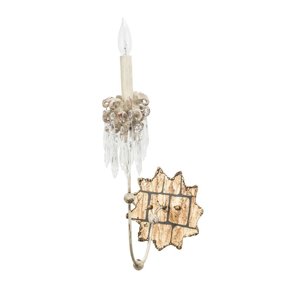 Wall Light Carved Cut Glass Crystals Beige Patina/Gold LED E14 60W