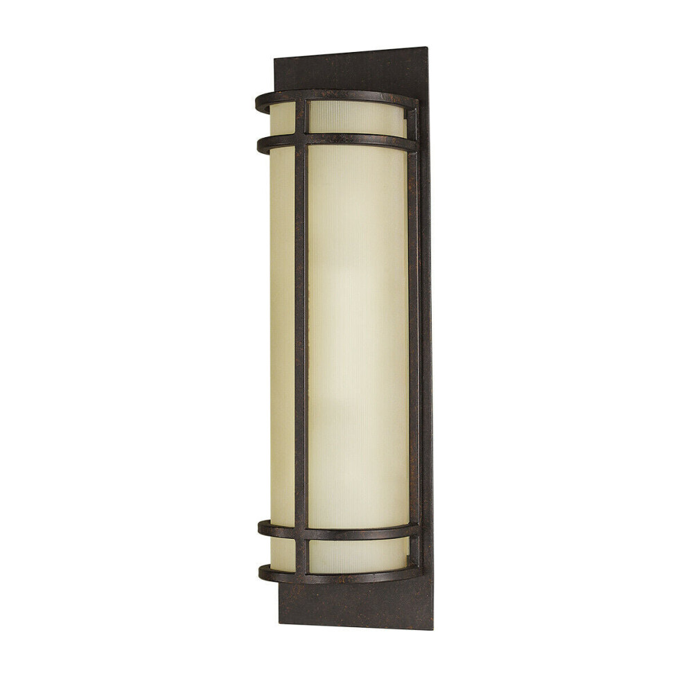 Loops Twin Wall Light Amber Ribbed Glass Shade Grecian Bronze Led E27 60W